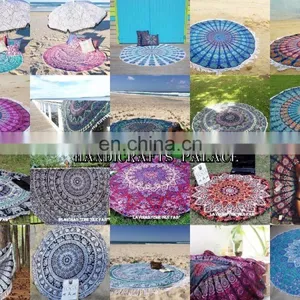 Indian Cotton Mandala Roundie Boho Beach Throw Beach Towel Wholesale Round Cover thumbnail-1