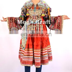 Vintage Afghani Kuchi Dress - Tribal Beaded With Coin Tassels Dress - Kuchi Indian Traditional Balochi Dress thumbnail-1