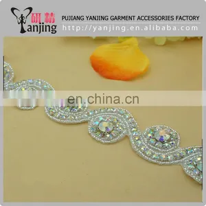 Professional Factory White Beaded Lace Trim Rhinestone Lace Trim For Wedding Bridal Belt Dress thumbnail-1