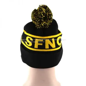 100%Acrylic Cheap Fur POM POM Beanies Knitted Hats thumbnail-5