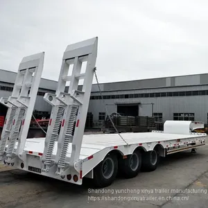 Made in China Gooseneck Low Platform Semi Low Flatbed Trailer Lowbed Truck Trailer for Sale thumbnail-4