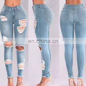 LAITE TR2011 Customized Women Jeans Denim Hole Skinny Pants High Quality Stretchy Pencil Pants Highwaist Blue Jeans thumbnail-1
