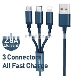 Remax 1.15M PVC 2.8 A Mobile Micro USB Cable 3 in 1 Charging Cable For Iphone 12 Android thumbnail-3
