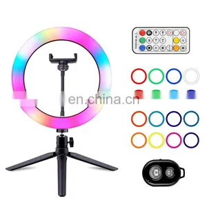 Portable Cheap LED Ring Changing RGB Color Photographic Selfle Fill Light With Tripod Stand thumbnail-6