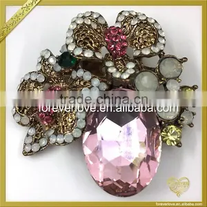 Antique Design Floral Crystal Rhinestone Vase Shaped Brooch FB-061 thumbnail-2