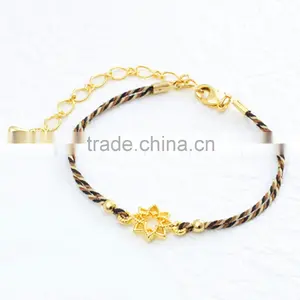 Gold Stainless Steel Diamond Washer With Waxed Cotton Cord Bracelet for Fashion 2015 thumbnail-3