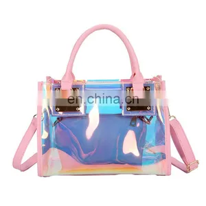 Super Hot Big Capacity, Holographic Waterproof Transparent Tote Bag Clear Pvc Jelly Portable Bags Handbags Women/ thumbnail-1