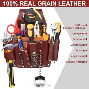Maroon Grain Leather Electrician’s Tool Pouch | Carpenter Electric Tool Pouch/Belt | Electrician Pouch thumbnail-2