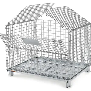 Warehouse Steel Collapsible Wire Mesh Storage Bins Industrial Stackable PET Preforms Wire Mesh Container Cage With Wheels Mesh Wire Storage Cage thumbnail-4