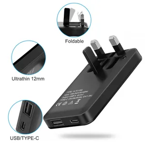 Foldable Plug UK Wall Charges With USB/USB-C Ports Suitable for Mobile Phones, Tablets Compatible and Portable thumbnail-2