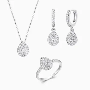 Shining Star Jewelry Trendy Vvs 925 Silver Pear Shaped Earring Necklace Sets thumbnail-2