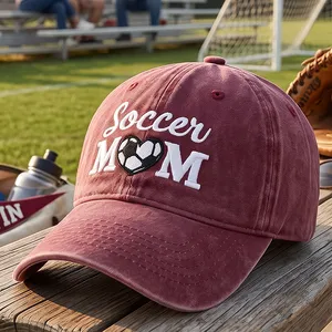 Sports Mom Lifestyle Soccer MOM Heart Graphic White Embroidery Washed Black 6 Panel Dad Cap thumbnail-2