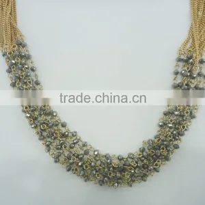 FASHION MULTI ROW BEADED CHAIN NECKLACE EARRING SET thumbnail-2