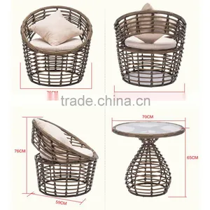 Brown Color Garden Wicker Dining Table And Chairs Rattan Coffee Glass Round Table And Chair thumbnail-4