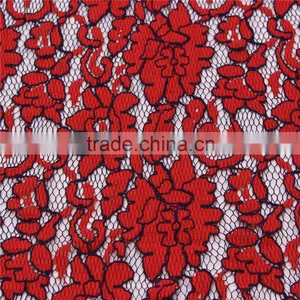 Wholesale Nylon Cotton Eco-Friendly Black Red Jacquard French Net Cord Lace Fabric for Dress thumbnail-2