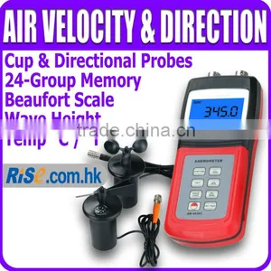 Air Flow Wind Speed Meter Cup Direction Probe C F Beaufort Anemometer thumbnail-1