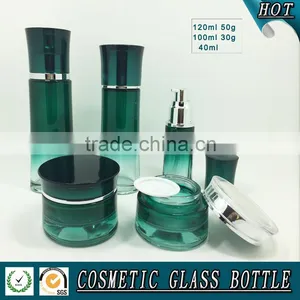 Green Coloured Cosmetic Glass Bottle and Cosmetic Glass Jar thumbnail-2