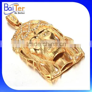 Custom 18K Gold Plated Stainless Steel Jesus Head Pendant Wholesale thumbnail-1
