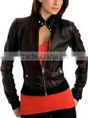 Fashionable Hot Sell OEM Sevice pu Women Jacket With Little Stand Coll... thumbnail-1