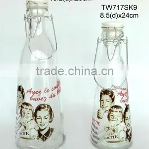 TW717K9 Glass Milk Bottle With Printig With Metal Clip thumbnail-1