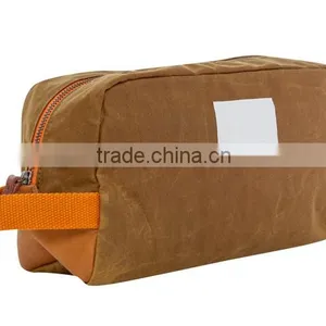 Custom Khaki Waxed Canvas Dopp Kit With Leather Trim thumbnail-2