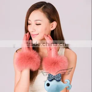 New Arrival Fashion Winter Warm Lambskin Ladies Fox Fur Leather Gloves thumbnail-1