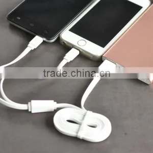 For Iphone 5/5s 6 Plus Samsung S5 S6 Flat Noodle 2 in 1 Data Sync Charging USB Cable thumbnail-1