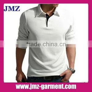 100% Cotton Plain White Long Sleeve Polo Shirt thumbnail-1