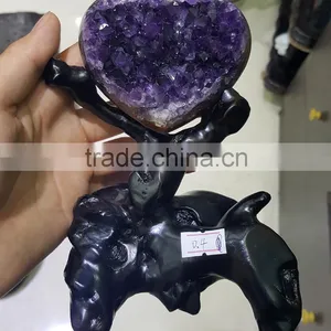 Natural Romantic Heart Shape Amethyst Geodes Purple Quartz Crystal Cluster thumbnail-4