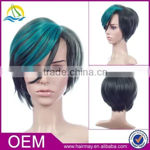 Low Price Good Quality Bobo Design Synthetic Hair Monofilament Short Green Ombre Wig thumbnail-1