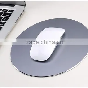 High Quality Silver Color 2 in 1 Aluminum Alloy + pu Leather Mouse Pad, Round Shape Aluminum Metal Mouse Pad Mouse Mat thumbnail-2