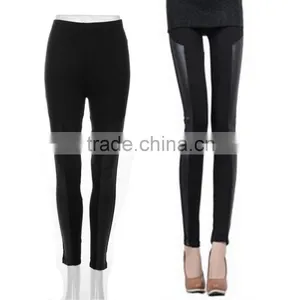 Cotton Personalized Cross Straps PU Leather Leggings Pants Stitching Black thumbnail-3