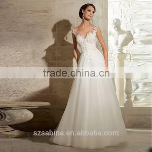 2016 White Elegant Crochet Sleeveless Lace Wedding Dress for Bridal thumbnail-1