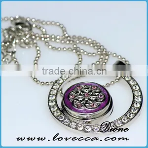 Antique Silver Alloy Women Fashion Crystal Pendant Necklace Long Snap Necklace Jewelry thumbnail-1