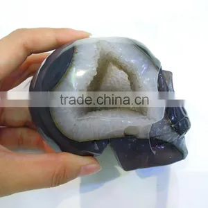 Natural Hand Carved Stone Agate Skull Buy Agate Geode Skull Gift for Women thumbnail-4