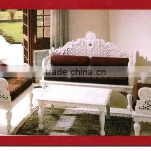 White Marble Carving Indoor Table Bench thumbnail-1