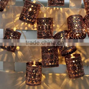 10 LED Warm White Retro Vintage Metal Lantern Lamp Solar Fairy String thumbnail-1