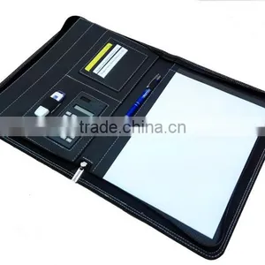 pu Leather Folder Portfolio With Calculator Holder / Soft Binder File Folder / Business Portfolio Folder With Customized Logo thumbnail-1