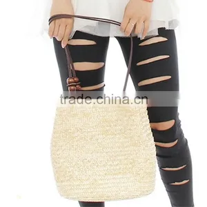 Women Retro Wooden Beads Beach Shoulder Bag Trend Bolsas Femininas Straw Woven Bags Tote Handbag thumbnail-3