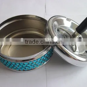 Round Metal Ashtray, Spin Stainless Steel Ashtray With Rhinestone thumbnail-1