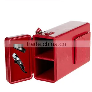 Chinese Factories Wholesale Custom High-grade Leather 2 Bottles of Red Wine Box, Red Beautiful Gift Box thumbnail-3