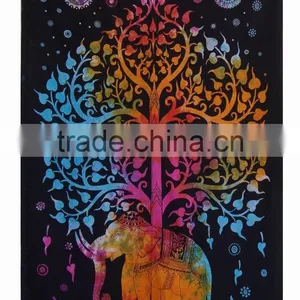 Psychedelic Tree Elephant Tapestry Tie Dye Indian Twin Bed Spread Home Decorative Wall Hanging Beach Throw Blanket China thumbnail-3