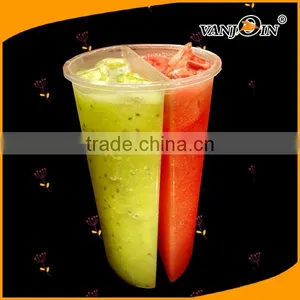 Unique Plastic 3 in 1 Split Cup With Lid 700ml 1000ml for Iced /Hot Coffee Boba Milk Tea Smoothies thumbnail-4