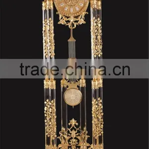 Gold Gilt Brass Mounted Grandfather Floor Clock With Crystal Column, 24K Gold Plated Floor Clock thumbnail-3
