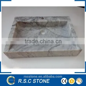 Carrara White Rectangular Marble Basin thumbnail-1