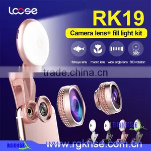 Wholesale Beauty RK19 Selfie Ring Light Mobile Phone 2 in 1 Fisheyes Lens Led Fill Light thumbnail-1