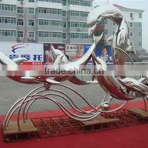 Outdoor Stainless Steel Garden Animal Dolphin Sculpture thumbnail-2