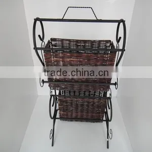 NEW WROUGHT IRON 2-TIER WICKER STORAGE RACK thumbnail-4