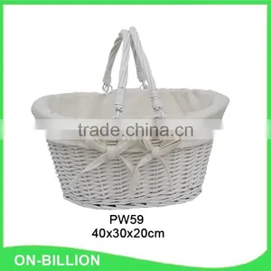 Willow Gift Basket With Swing Handles in White thumbnail-1