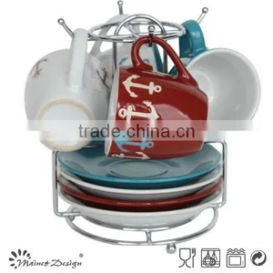 Traditional European Style Tea Sets/Colored Bulk Ceramic Porcelain Tea Coffee Cup And Saucer thumbnail-1